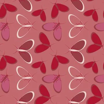 Seamless pattern - stylized moths - graphics. Summer, insects, unbearable eas Stock Illustration
