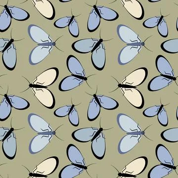Seamless pattern - stylized moths - graphics. Summer, insects, unbearable eas Illustrazione stock