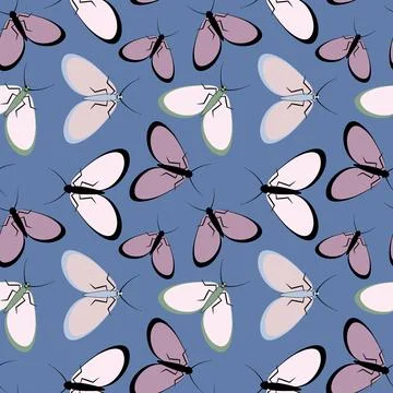 Seamless pattern - stylized moths - graphics. Summer, insects, unbearable eas Stock Illustration