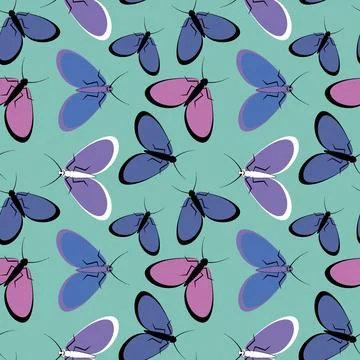 Seamless pattern - stylized moths - graphics. Summer, insects, unbearable eas Stock Illustration