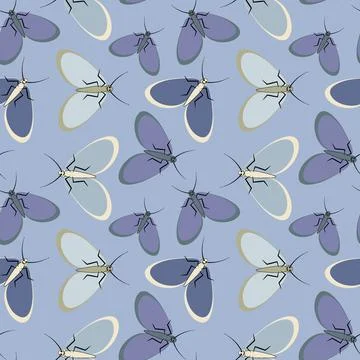 Seamless pattern - stylized moths - graphics. Summer, insects, unbearable eas Stock Illustration