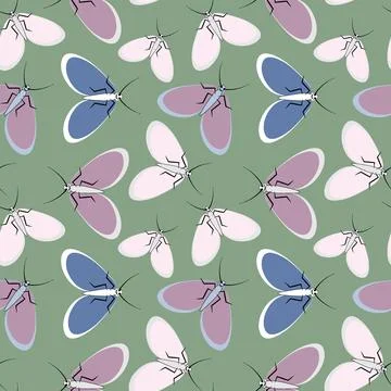 Seamless pattern - stylized moths - graphics. Summer, insects, unbearable eas Stock Illustration