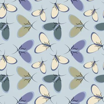 Seamless pattern - stylized moths - graphics. Summer, insects, unbearable eas Stock Illustration