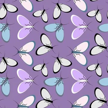 Seamless pattern - stylized moths - graphics. Summer, insects, unbearable eas Stockillustratie