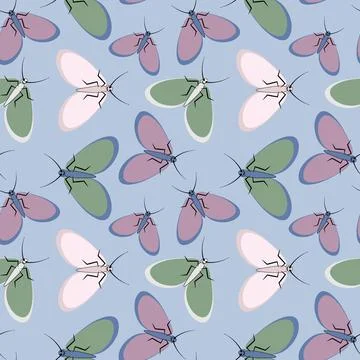 Seamless pattern - stylized moths - graphics. Summer, insects, unbearable eas Stock Illustration