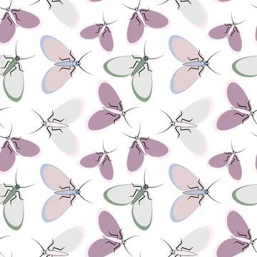 Seamless pattern - stylized moths - graphics. Summer, insects, unbearable eas Stockillustratie