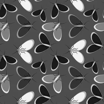 Seamless pattern - stylized moths - graphics. Summer, insects, unbearable eas Illustrazione stock