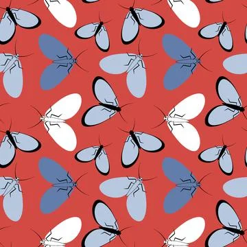 Seamless pattern - stylized moths - graphics. Summer, insects, unbearable eas Stock Illustration