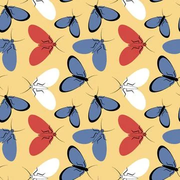 Seamless pattern - stylized moths - graphics. Summer, insects, unbearable eas Stock Illustration