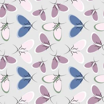 Seamless pattern - stylized moths - graphics. Summer, insects, unbearable eas Stock Illustration