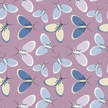 Seamless pattern - stylized moths - graphics. Summer, insects, unbearable eas Illustrazione stock