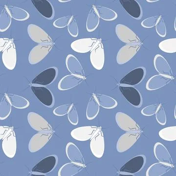 Seamless pattern - stylized moths - graphics. Summer, insects, unbearable eas Illustrazione stock