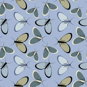 Seamless pattern - stylized moths - graphics. Summer, insects, unbearable eas Stock Illustration