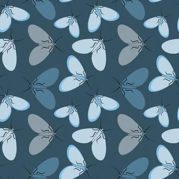 Seamless pattern - stylized moths - graphics. Summer, insects, unbearable eas Illustrazione stock