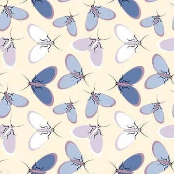 Seamless pattern - stylized moths - graphics. Summer, insects, unbearable eas Stock Illustration