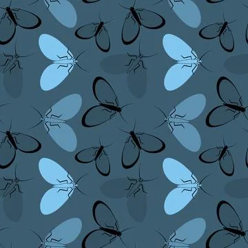 Seamless pattern - stylized moths - graphics. Summer, insects, unbearable eas Stock Illustration