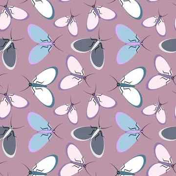 Seamless pattern - stylized moths - graphics. Summer, insects, unbearable eas Stockillustratie