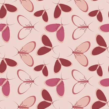 Seamless pattern - stylized moths - graphics. Summer, insects, unbearable eas Stock Illustration