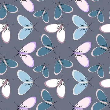 Seamless pattern - stylized moths - graphics. Summer, insects, unbearable eas Stock Illustration