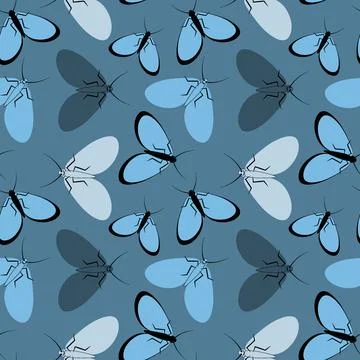 Seamless pattern - stylized moths - graphics. Summer, insects, unbearable eas Illustrazione stock