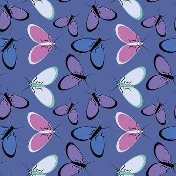 Seamless pattern - stylized moths - graphics. Summer, insects, unbearable eas イラスト素材