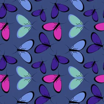 Seamless pattern - stylized moths - graphics. Summer, insects, unbearable eas Illustrazione stock