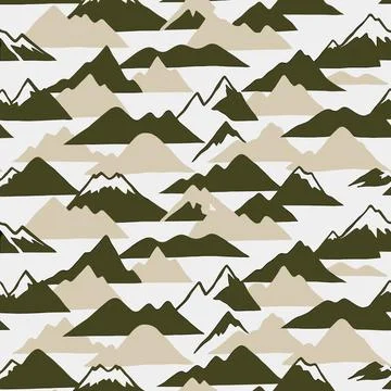 Seamless Pattern of Stylized Mountains and Hills in Earth Tones. Stock Illustration