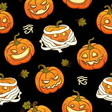 Seamless pattern with Stylized Mummy pumpkins for Halloween. Stock Illustration