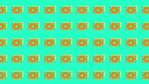 Seamless pattern of stylized orange banknotes on vibrant mint green backgro.. Stock Illustration