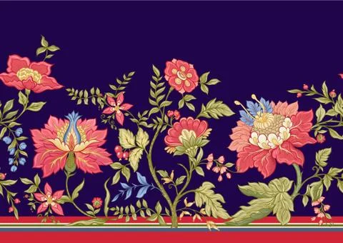 Seamless pattern with stylized ornamental flowers in retro, vintage style. Stock Illustration