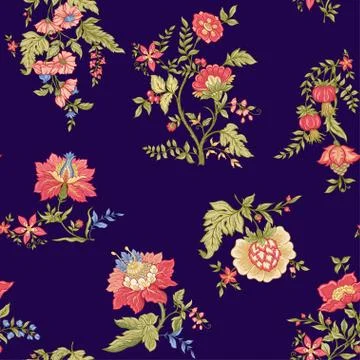 Seamless pattern with stylized ornamental flowers in retro, vintage style. Stock Illustration