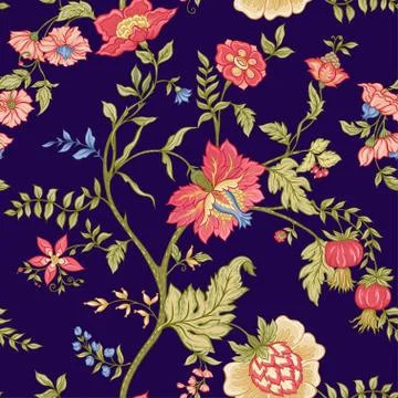 Seamless pattern with stylized ornamental flowers in retro, vintage style. Stock Illustration