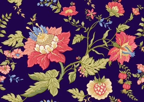 Seamless pattern with stylized ornamental flowers in retro, vintage style. Stock Illustration