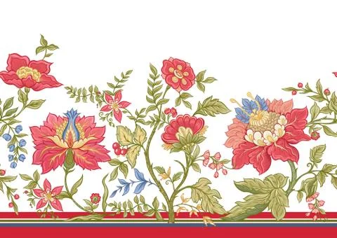 Seamless pattern with stylized ornamental flowers in retro, vintage style. Stock Illustration