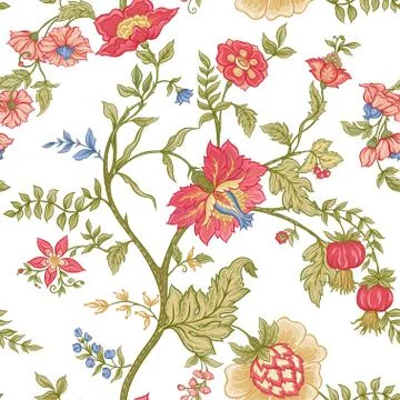 Seamless pattern with stylized ornamental flowers in retro, vintage style. Stock Illustration