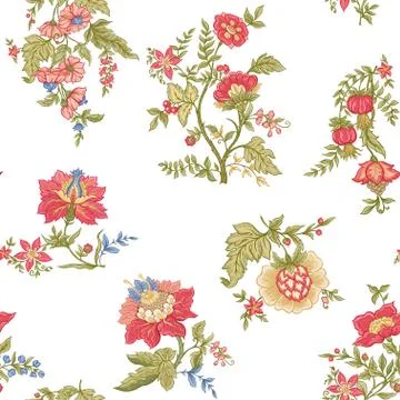 Seamless pattern with stylized ornamental flowers in retro, vintage style. Stock Illustration