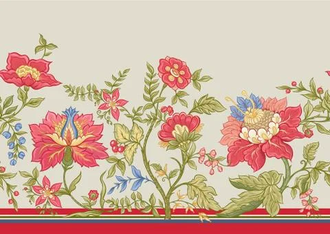 Seamless pattern with stylized ornamental flowers in retro, vintage style. Stock Illustration