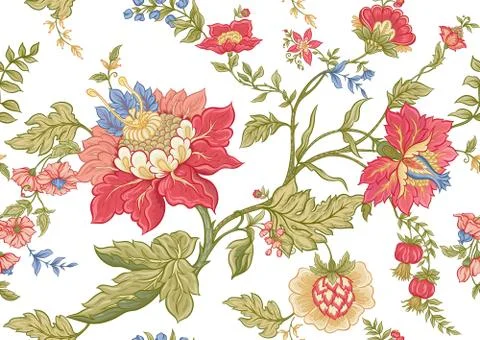 Seamless pattern with stylized ornamental flowers in retro, vintage style. Illustrazione stock