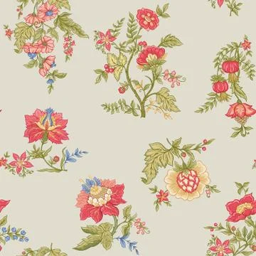 Seamless pattern with stylized ornamental flowers in retro, vintage style. Illustrazione stock