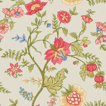Seamless pattern with stylized ornamental flowers in retro, vintage style. Stock Illustration