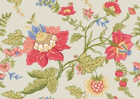 Seamless pattern with stylized ornamental flowers in retro, vintage style. Stock Illustration