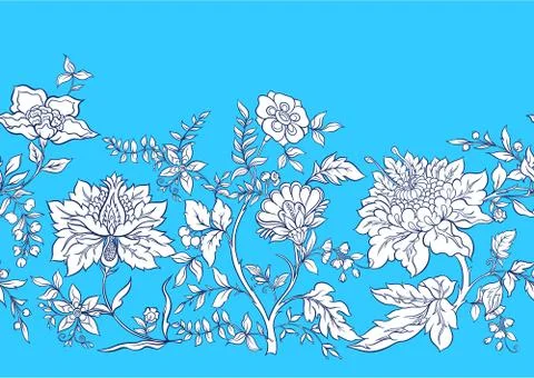 Seamless pattern with stylized ornamental flowers in retro, vintage style. Illustrazione stock