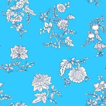Seamless pattern with stylized ornamental flowers in retro, vintage style. Stock Illustration