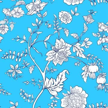 Seamless pattern with stylized ornamental flowers in retro, vintage style. Stock Illustration