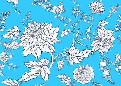 Seamless pattern with stylized ornamental flowers in retro, vintage style. Stock Illustration