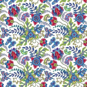 Seamless pattern with stylized ornamental flowers in retro, vintage style Stock Illustration