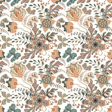 Seamless pattern with stylized ornamental flowers in retro, vintage style Stock Illustration
