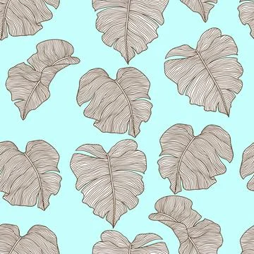 Seamless pattern with stylized palm leaves. Decorative image of tropical foliage Stock Illustration