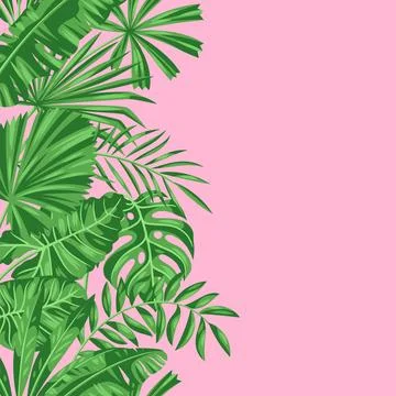 Seamless pattern with stylized palm leaves. Image of tropical foliage and plants Stock Illustration