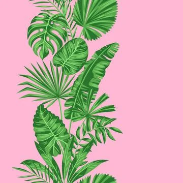 Seamless pattern with stylized palm leaves. Image of tropical foliage and plants Stock Illustration